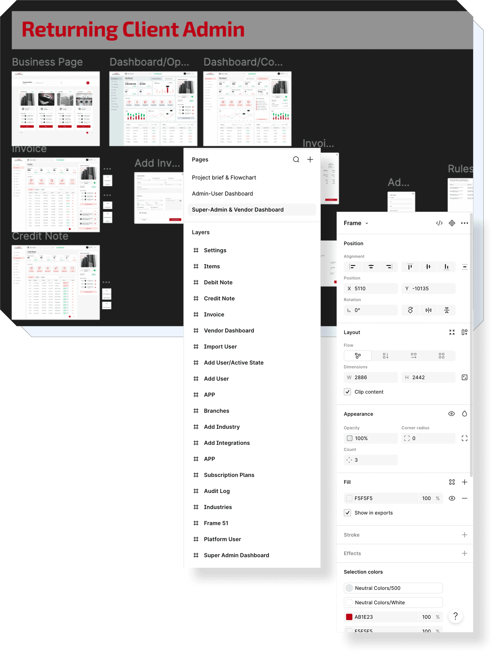 The Andersen screen library in Figma, with the layers and properties panels open over it