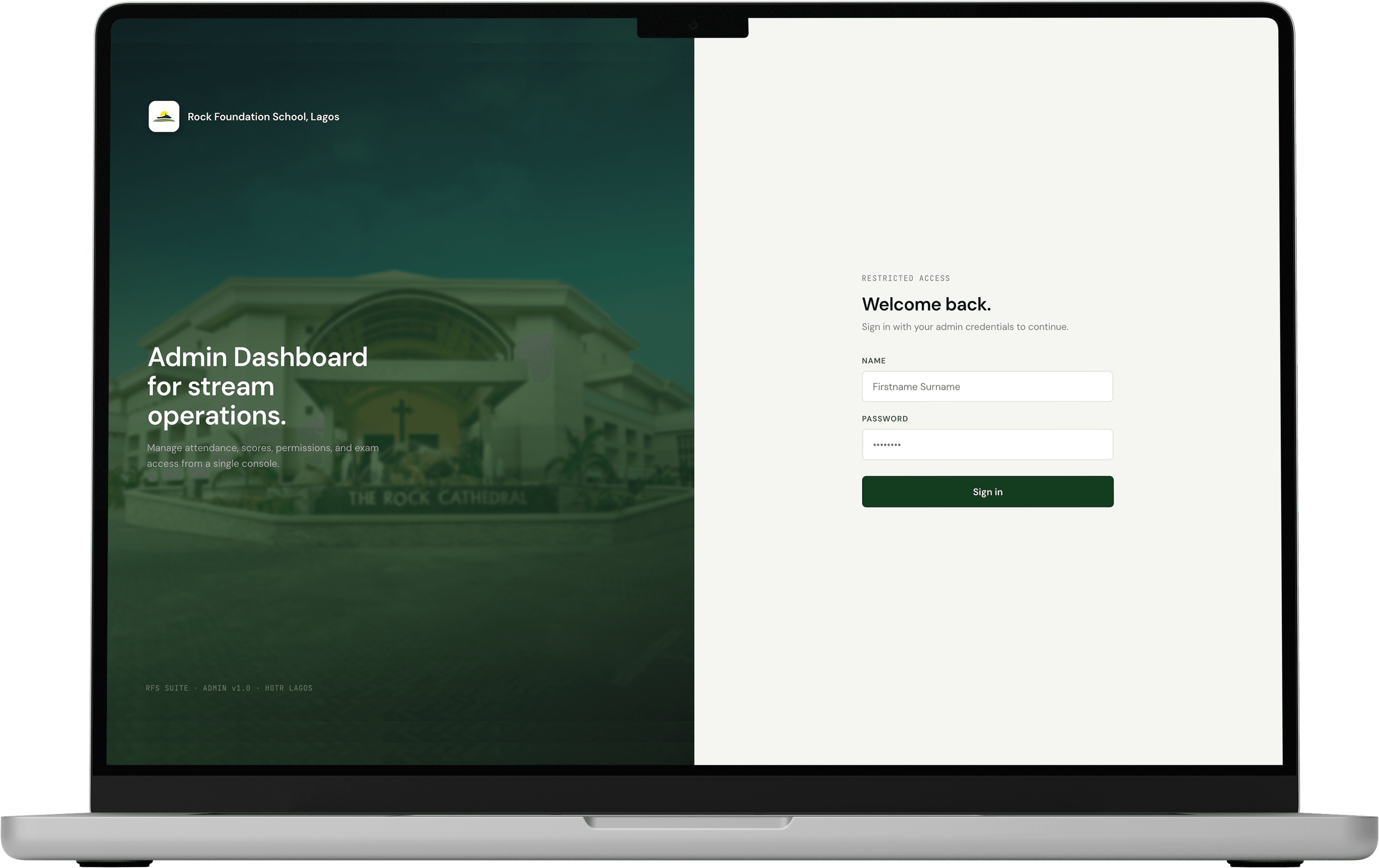 Rock Foundation School Suite shown on a MacBook